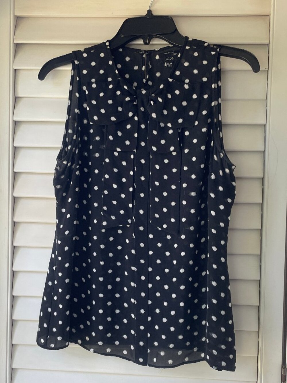 Black & White Polka Dot Sleeveless Blouse by Jacob, Sz M, with Front Bow